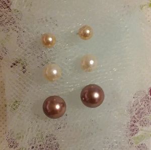 Classy Beautiful Genuine Pearl Stud Trio